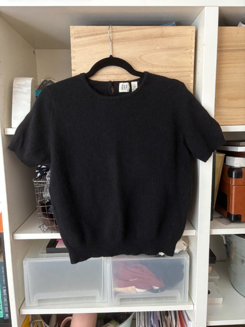 GAP Black Wool Angora Short Sleeve Sweater L